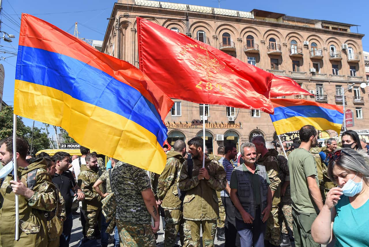 Volunteers of Armenian Revolutionary Federation gather to leave for Artsakh (Nagorny-Karabah region), where martial law has been declared.