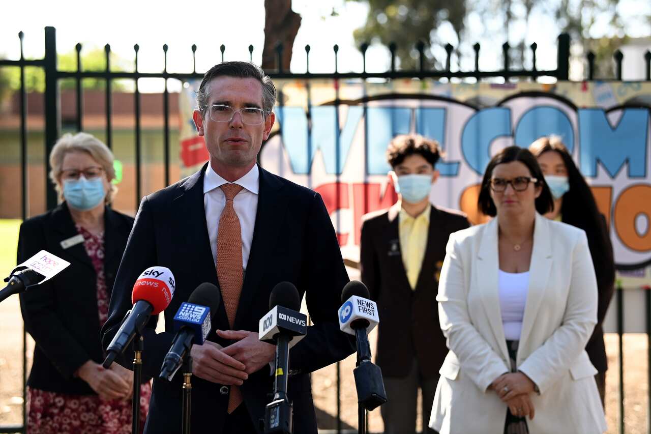 NSW Premier Dominic Perrottet speaks during a press conference at Avery Park in Sydney, Monday, October 25, 2021.