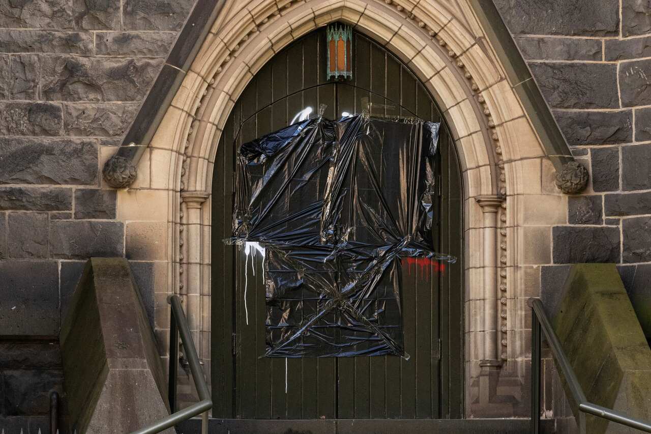 Covered graffiti at St Patricks Cathedral (AAP)