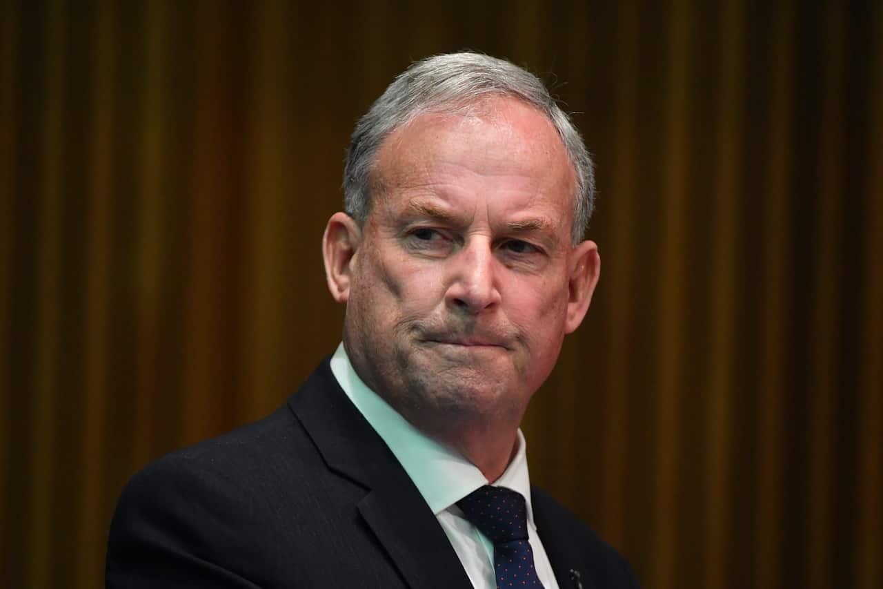 Minister for Aged Care Richard Colbeck at a press conference at Parliament House in Canberra.