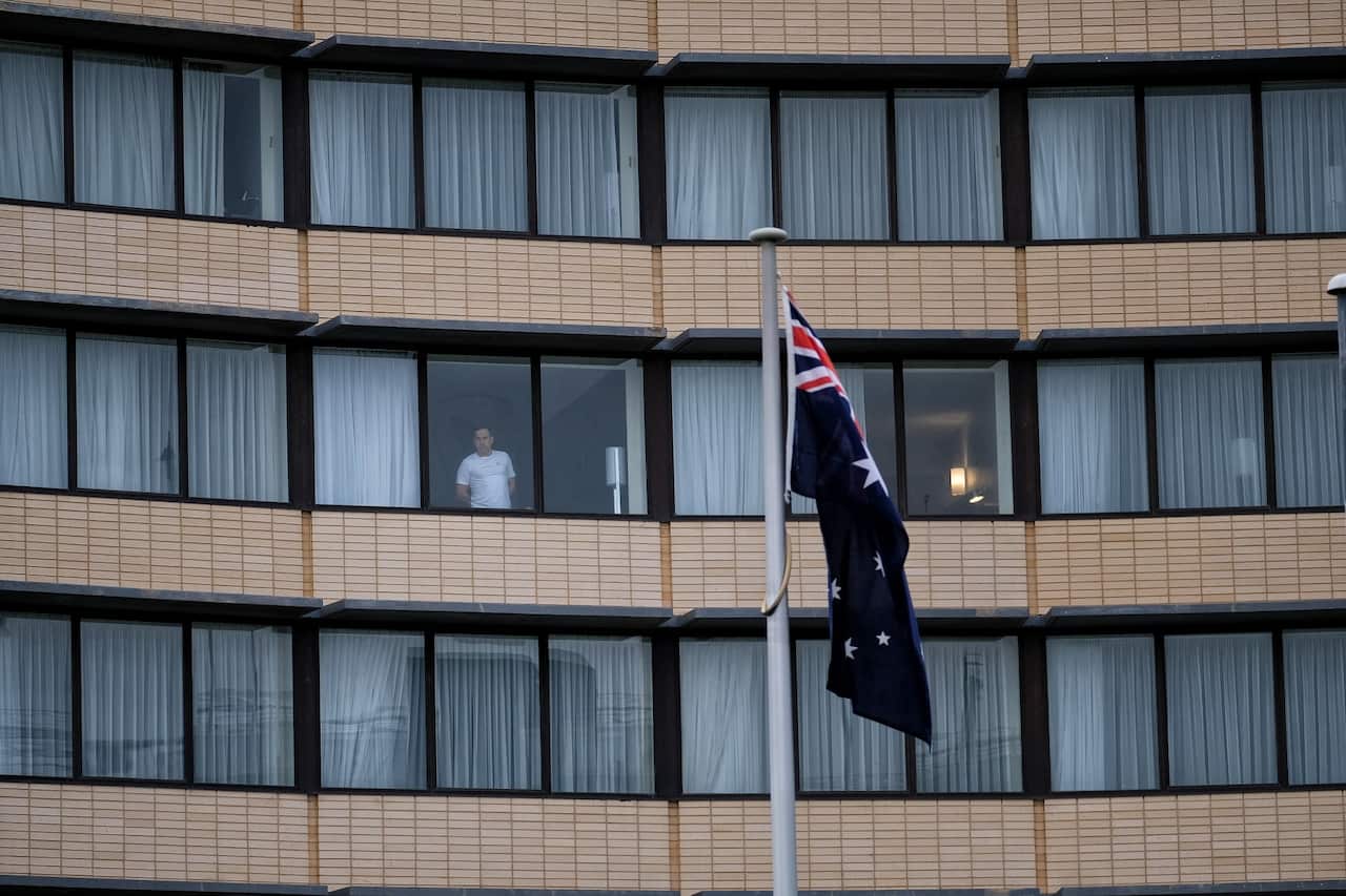 A hotel guest is seen at the Holiday Inn at Melbourne Airport