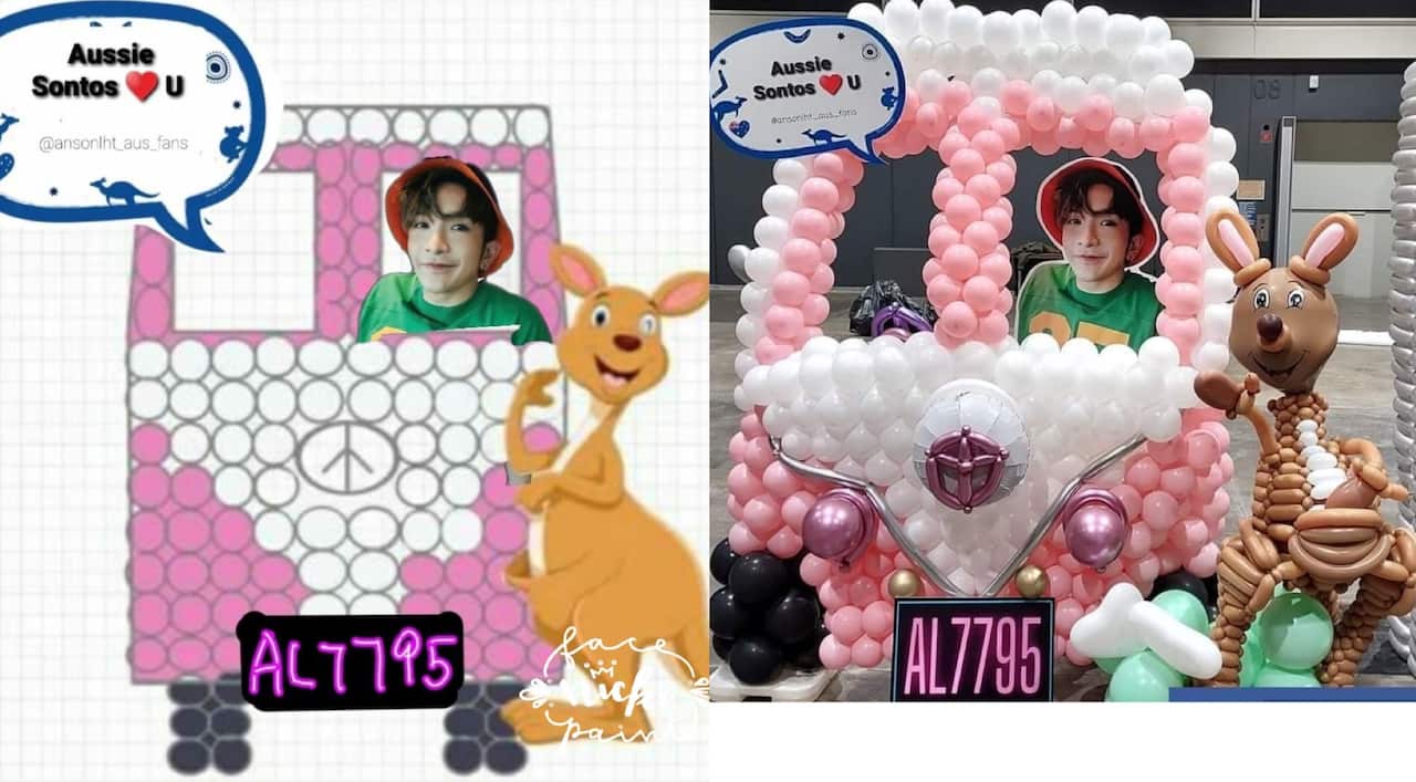 Nicole與朋友Connie去年在香港頒獎禮為Anson Lo澳洲歌迷會設計的應援氣球擺設。