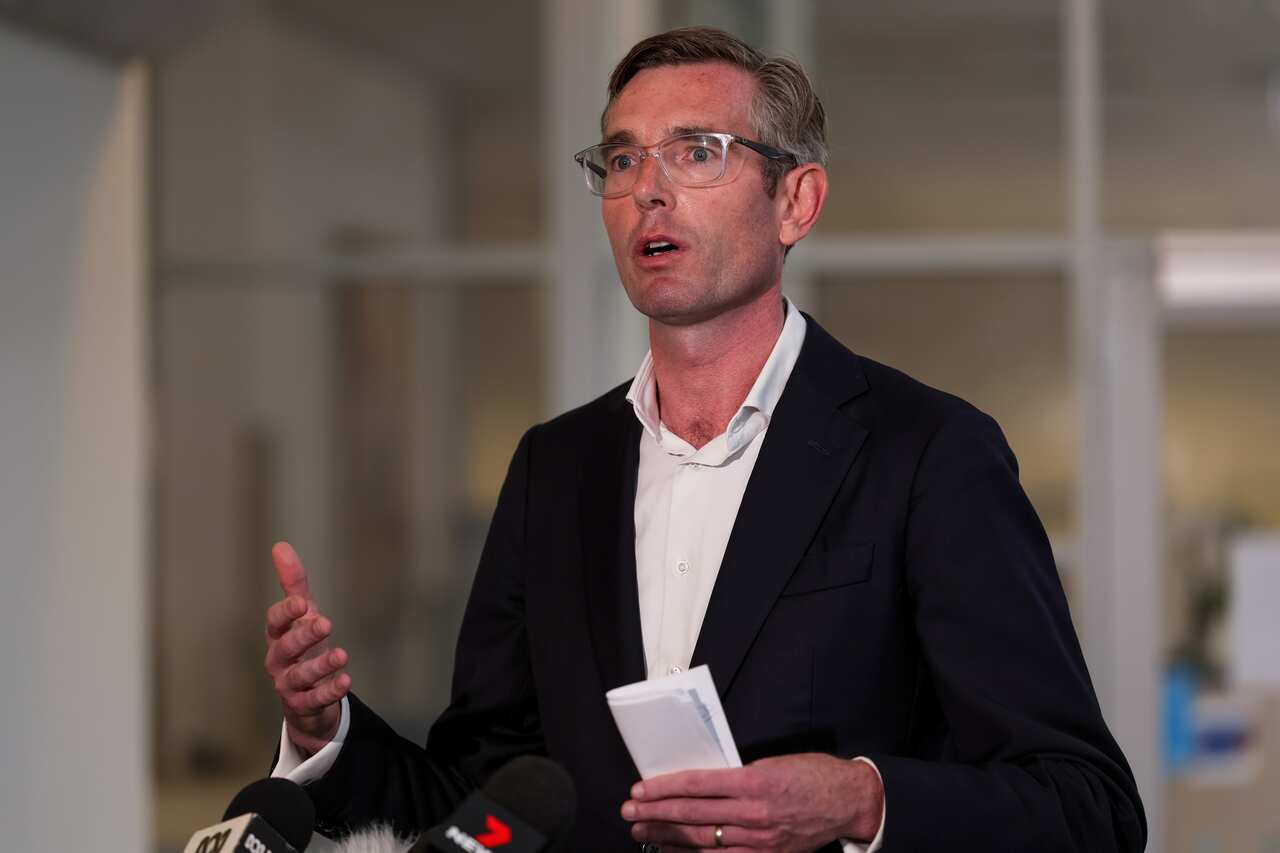 NSW Premier Dominic Perrottet speaks to the media during a press conference in Sydney, 7 January 2022..