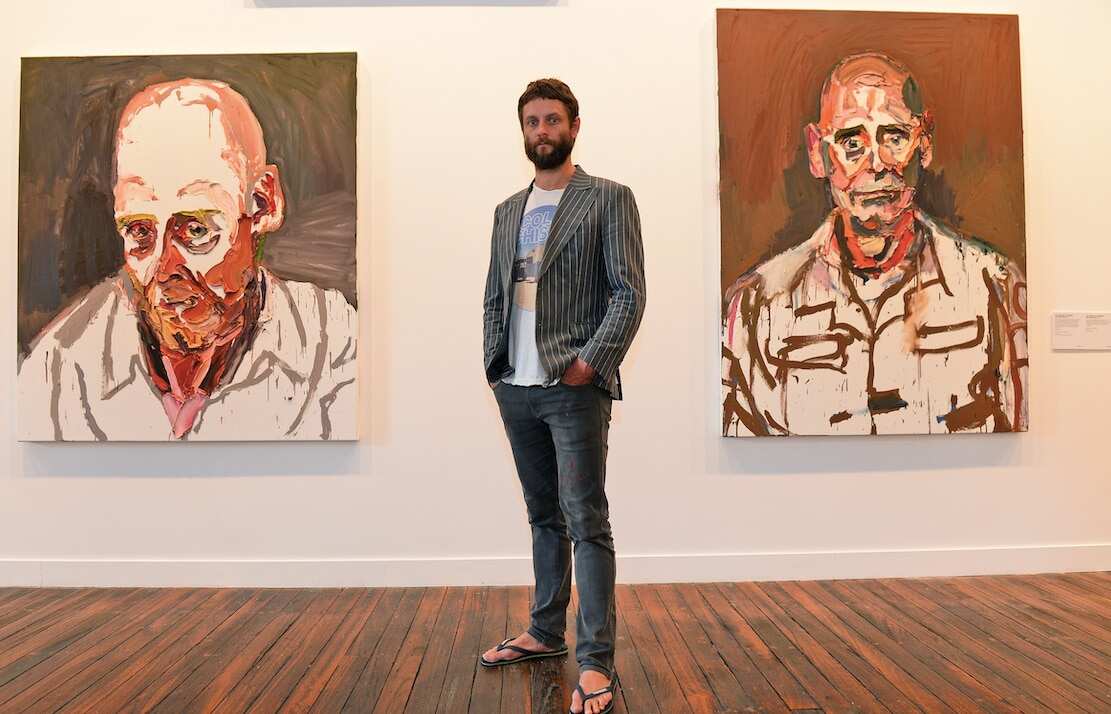 Ben Quilty with the work he produced after being in Afghanistan.