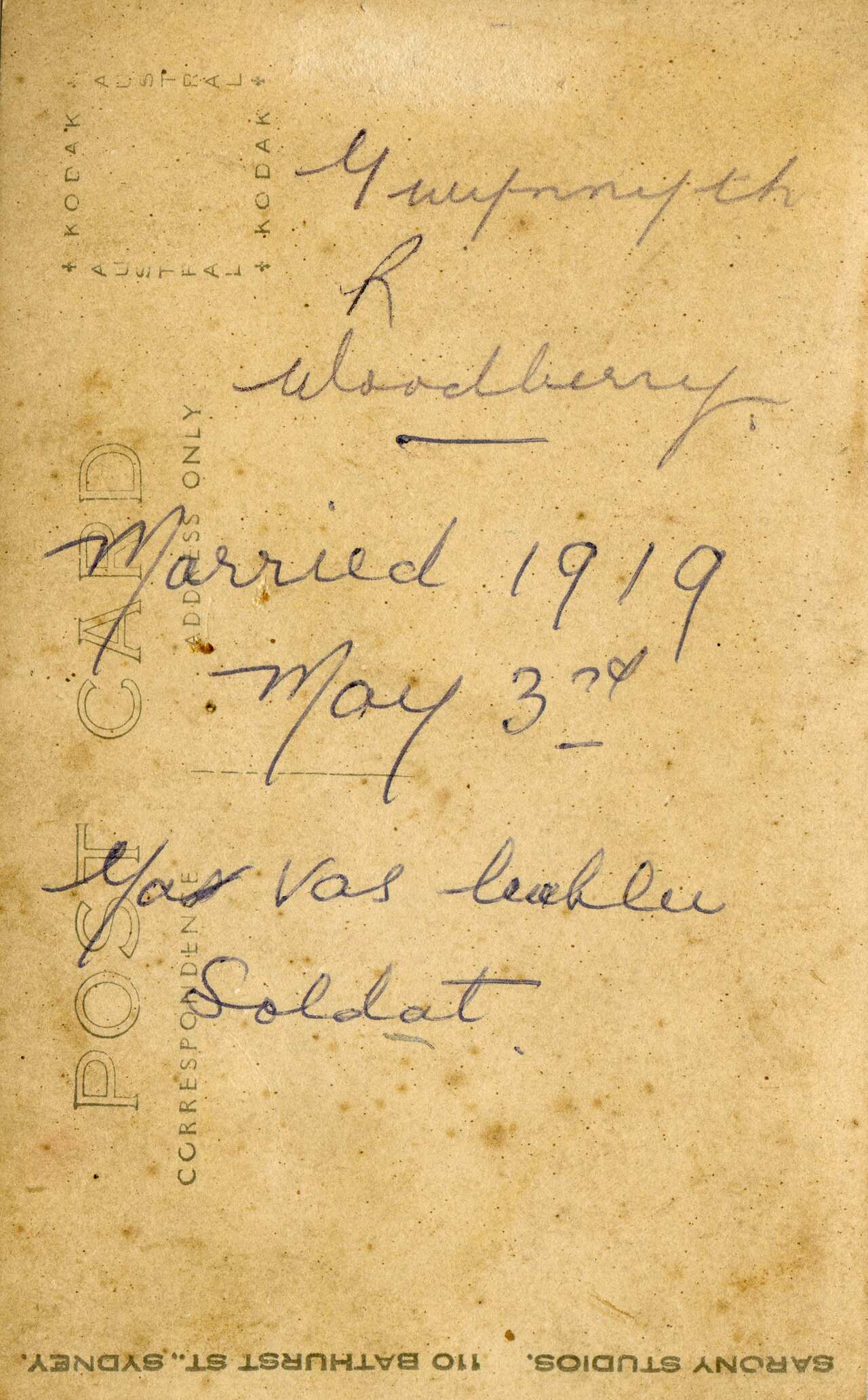 Back of the photo "I love you, soldier"