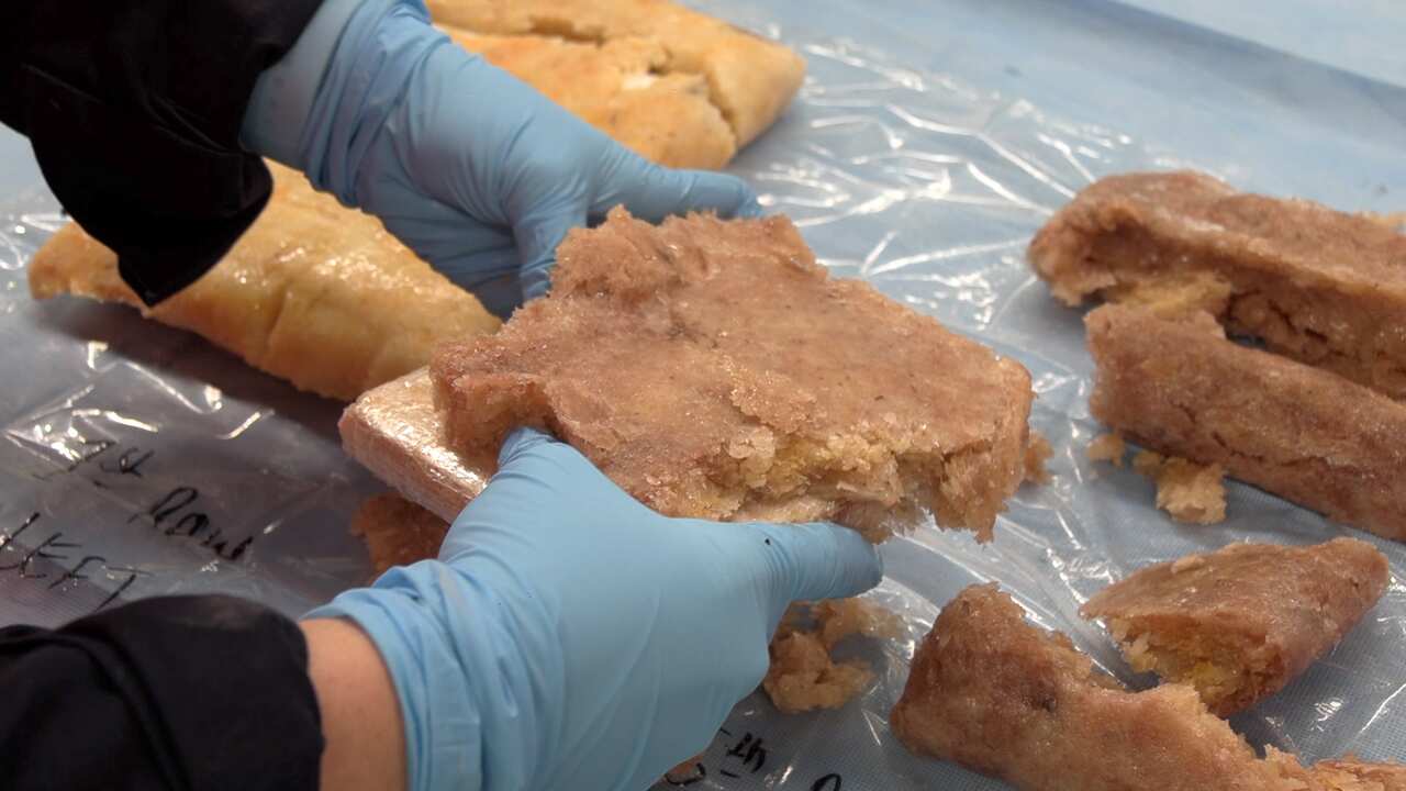 The banana pulp being removed from one of the packages