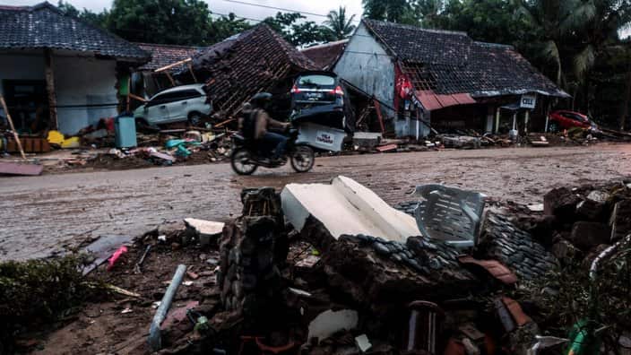 A view of damaged area in Banten, on December 23, 2018, after the area was hit by a tsunami.