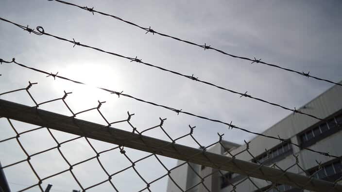 Barbed wire fence in a correctional facility