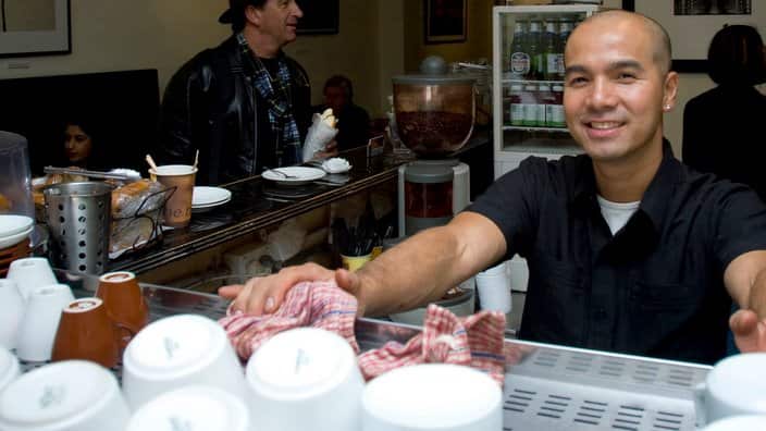 A Thai barista at the fourth annual Primo Italiano Festival, in Stanley Street, East Sydney on Sunday 25th May 2008. (AAP Image/ Robert McGrath) NO ARCHIVING