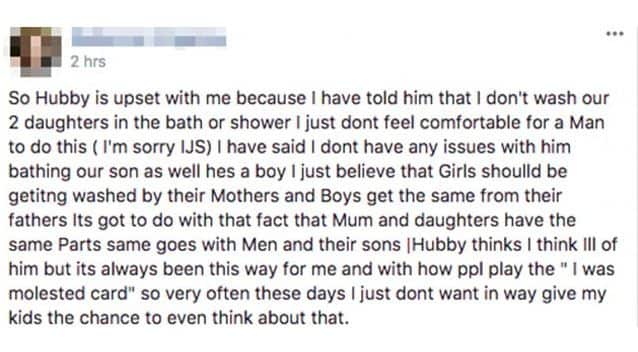 the mother shared the post on her "bath ban" to Facebook