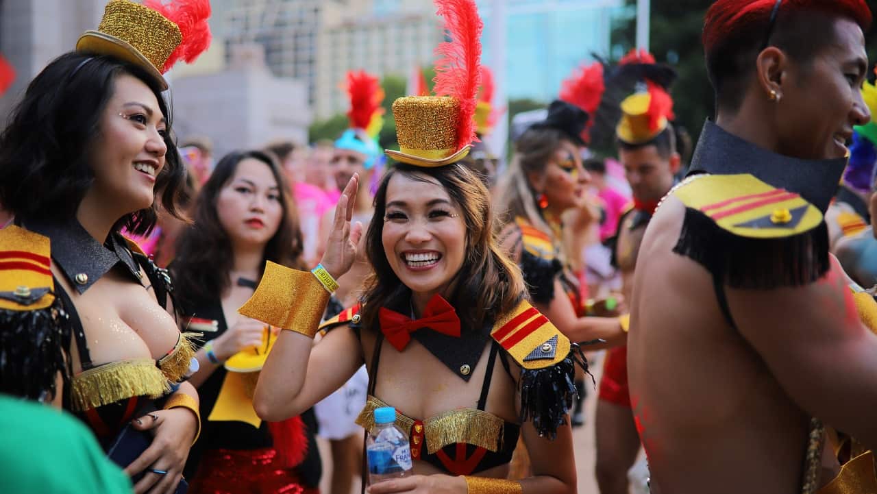 Participants are seen taking part in the 41st annual Gay and Lesbian Mardi Gras parade in Sydney.