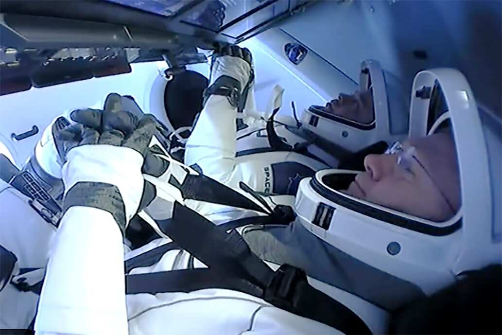 Astronauts Doug Hurley and Bob Behnken on their prepare to return to earth in a SpaceX capsule.