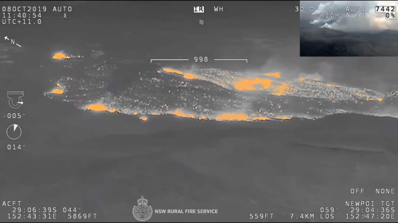 Video captured by the NSW Rural Fire Service shows the spread of flames in the vicinity of Seery Rd & Phillip Swamp Rd in the Mount Belmore SF.