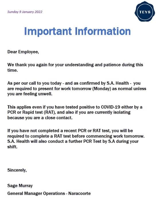 The letter sent by Sage Murray.