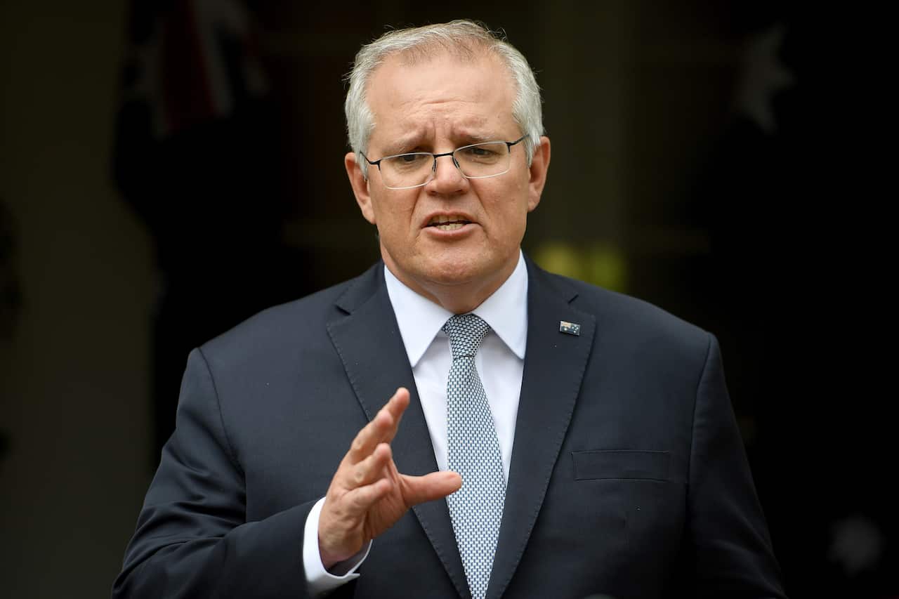 Prime Minister Scott Morrison addresses media during a press conference at Kirribilli House.