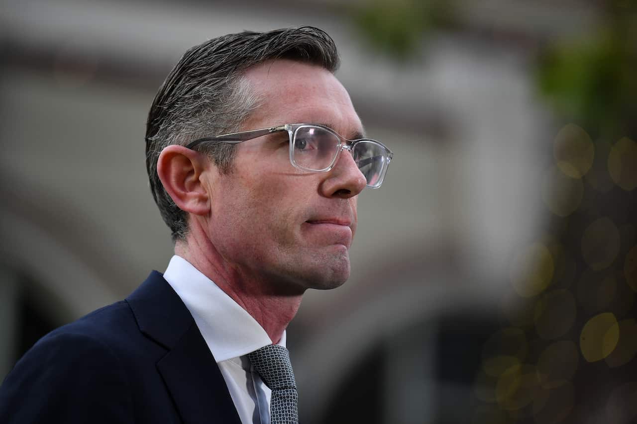 NSW Premier Dominic Perrottet speaks to media during a visit to La Renaissance Patisserie and Café in Sydney, Thursday, October 14, 2021. (AAP Image/Joel Carrett) NO ARCHIVING