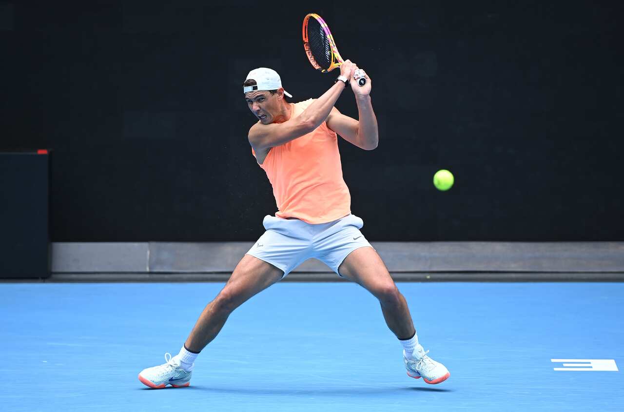 Rafael Nadal of Spain is seen during a practice session at Melbourne Park