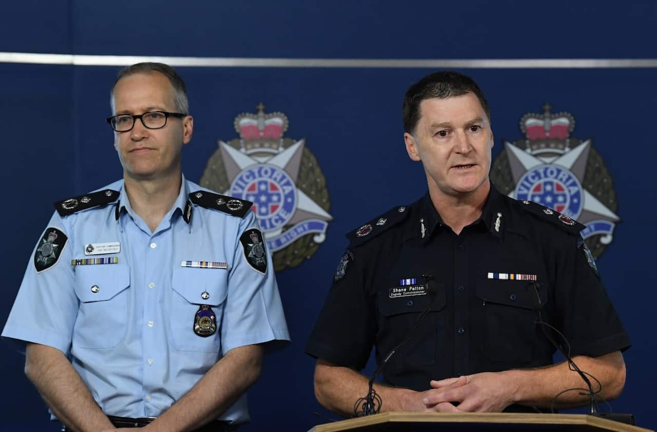 Australian Federal Police, Acting Deputy Commissioner Ian McCartney (Left) and Victorian Police, Deputy Commissioner Shane Paton addresses the media