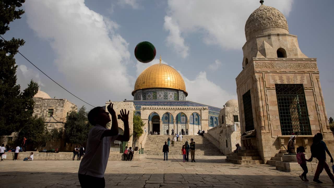 Palestinian children play at the Al-Aqsa Mosque compound in the Old City of Jerusalem.