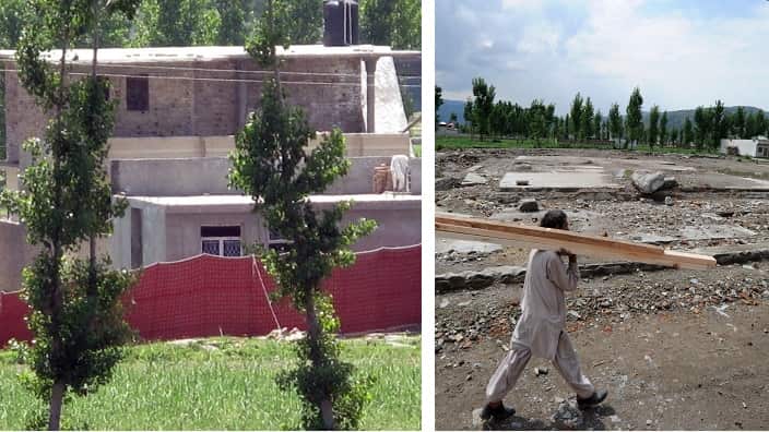 (Left) The compound where Osama Bin Laden leader of Al-Qaeda, was killed in Abbottabad, Pakistan on 02 May 2011. (Right) 2012, It was later demolished.