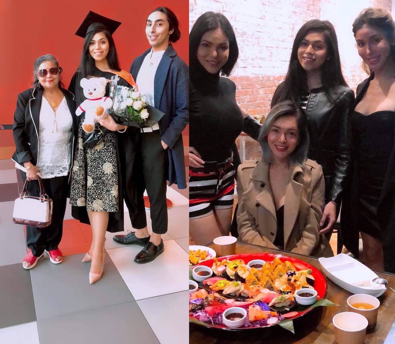 (L) Vienna Salvo with her family, (R) Vienna Salvo is joined by her good friends