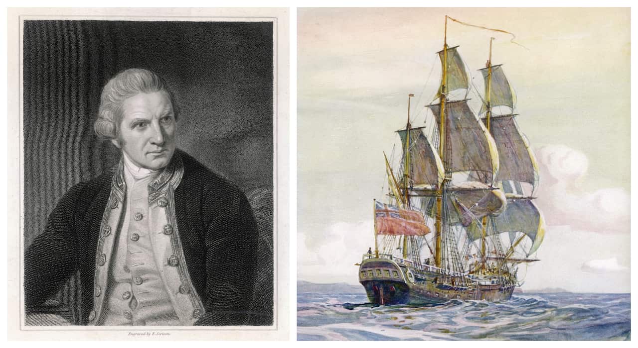 James cook and his ship HMS Endeavour
