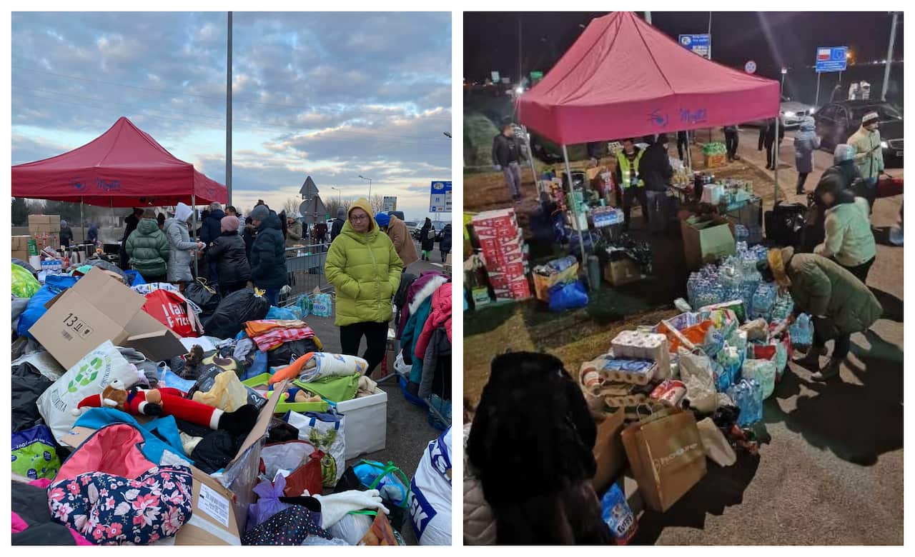 Các lều hỗ trợ được những người Ba Lan gốc Việt dựng lên cạnh biên giới để hỗ trợ người tị nạn Ukraine.