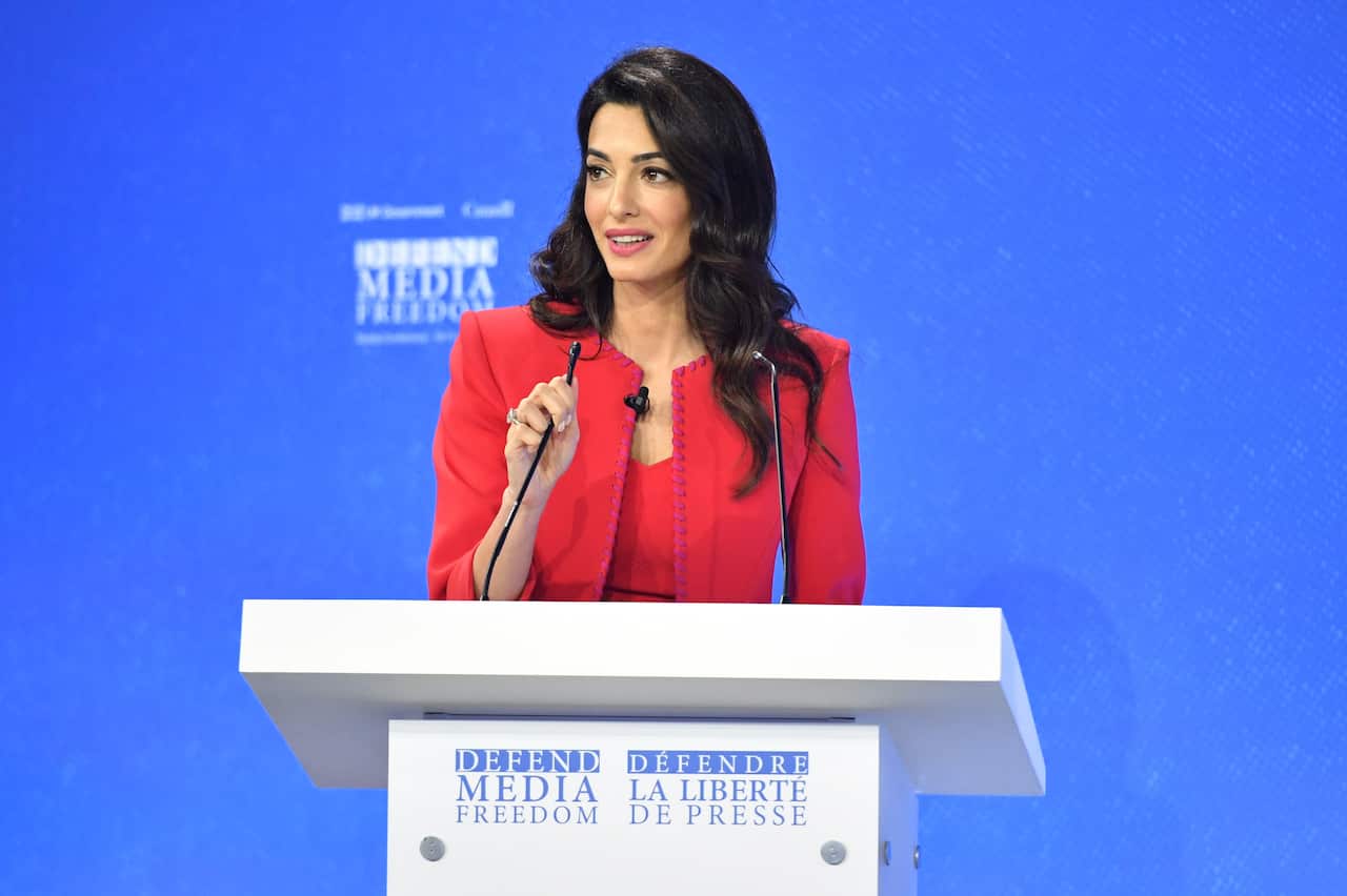 Amal Clooney speaking during the Global Conference for Media Freedom at The Printworks in London.. Picture date: Wednesday July 10, 2019. See PA story POLITICS Media. Photo credit should read: Dominic Lipinski/PA Wire