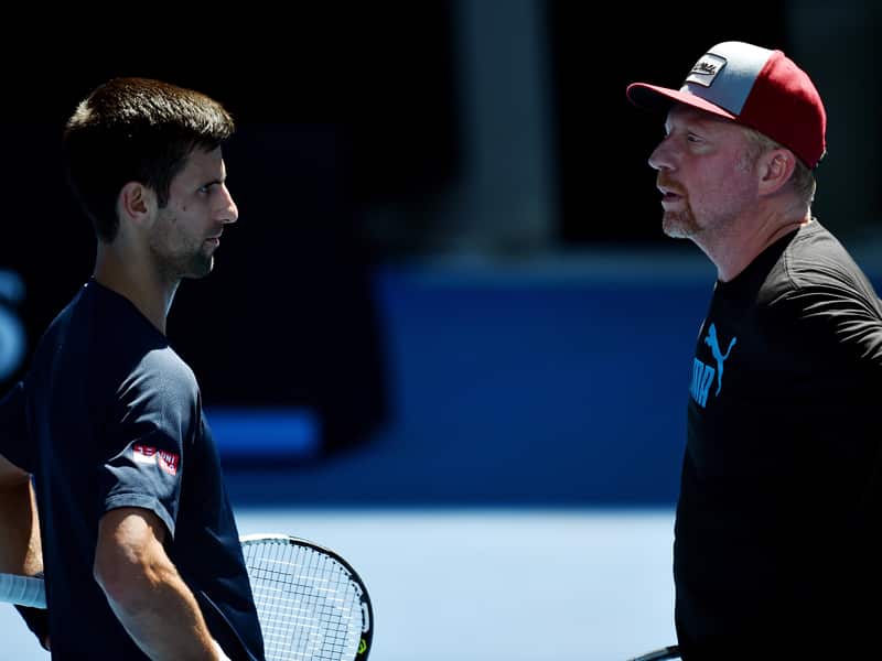Novak Djokovic (L) and former coach Boris Becker