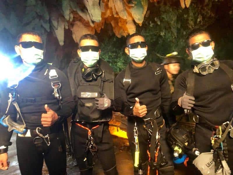 The last four of Thai Navy Seals members to leave the cave.