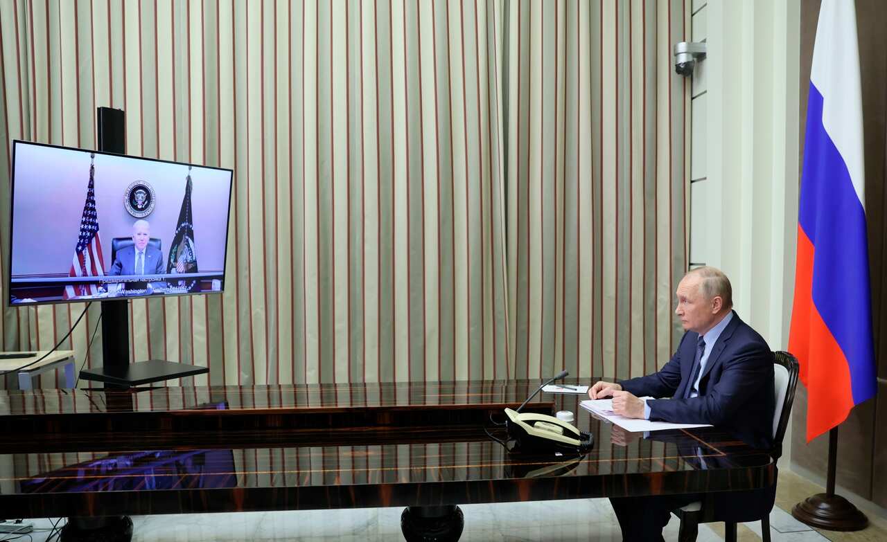 Russian President Vladimir Putin during his talks with US President Joe Biden via videoconference.