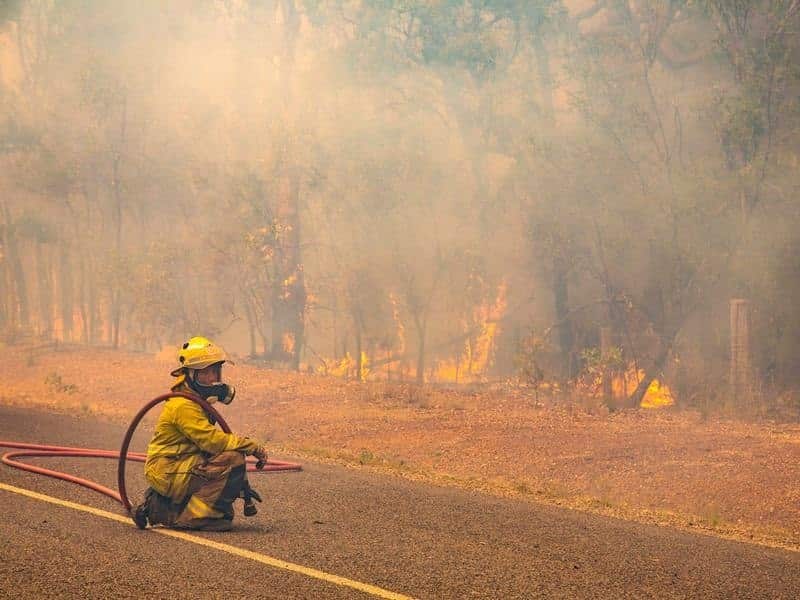 Firefighters working to control a bushfire in Central Queensland.