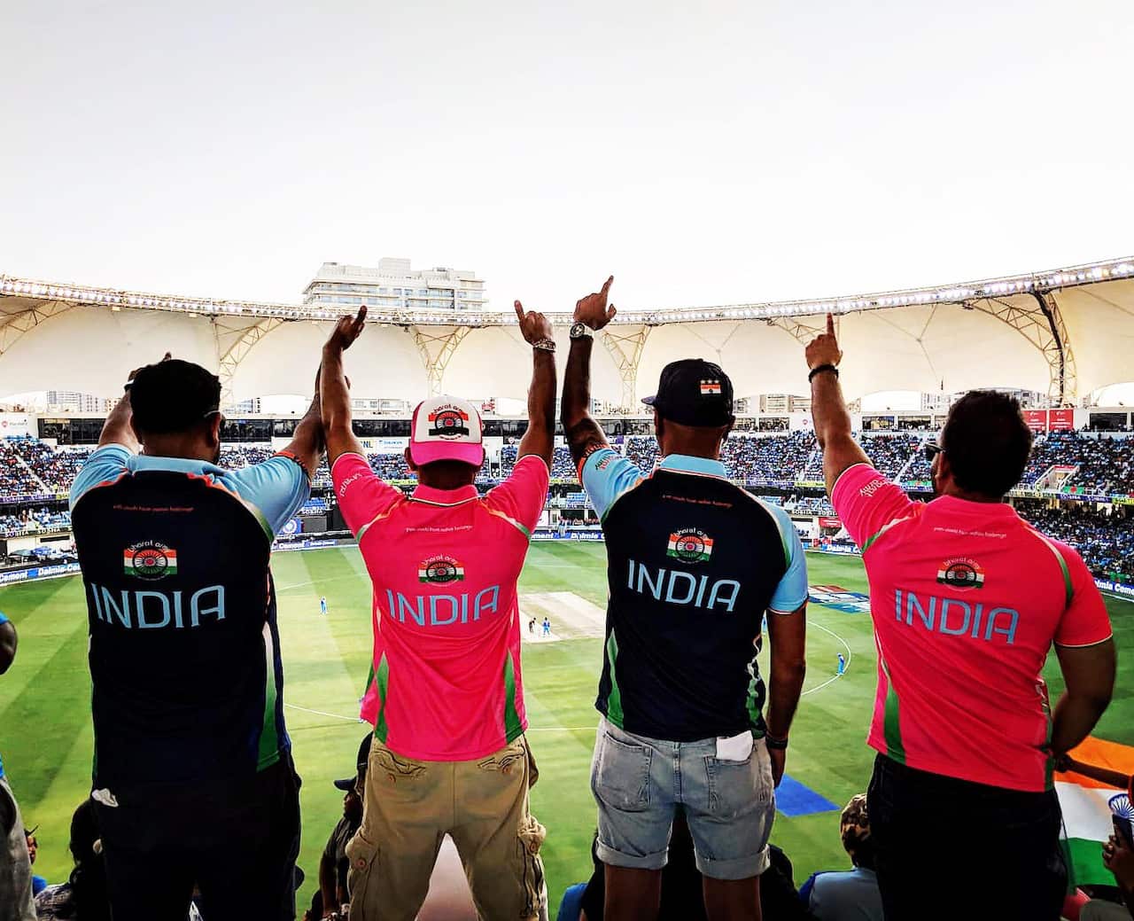 Members of Bharat Army cheering the Indian cricket team.