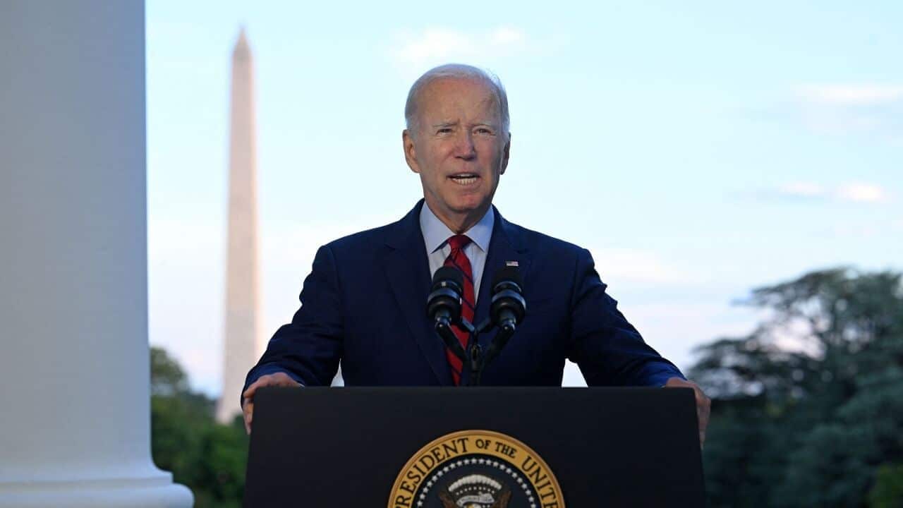 رییس جمهور امریکا جو بایدن در حال صحبت درباره قتل ایمن ظواهری