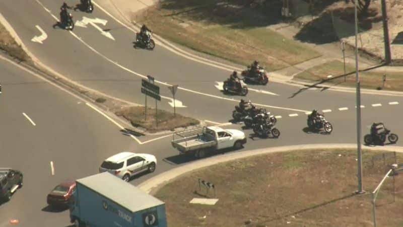 The bikies blocked traffic as they arrived at their clubhouse in Sunshine West