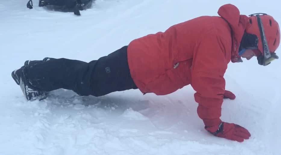 Bill Sowry completing his pushups in the snow