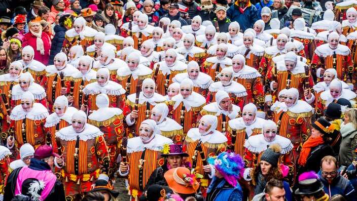 Festival participants known as Gilles wear traditional costumes during celebrations in the streets of Binche, Belgium, 28 February 2017. EPA/STEPHANIE LECOCQ