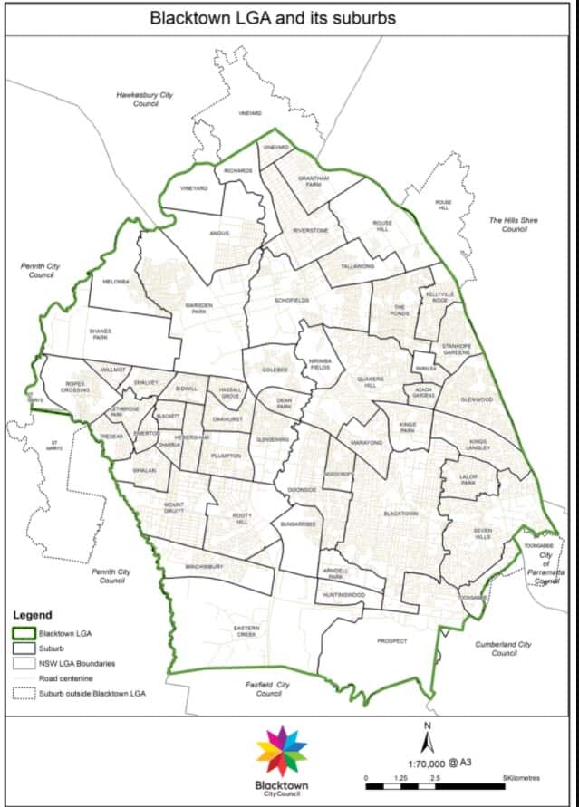 Map of Blacktown LGA and its suburbs