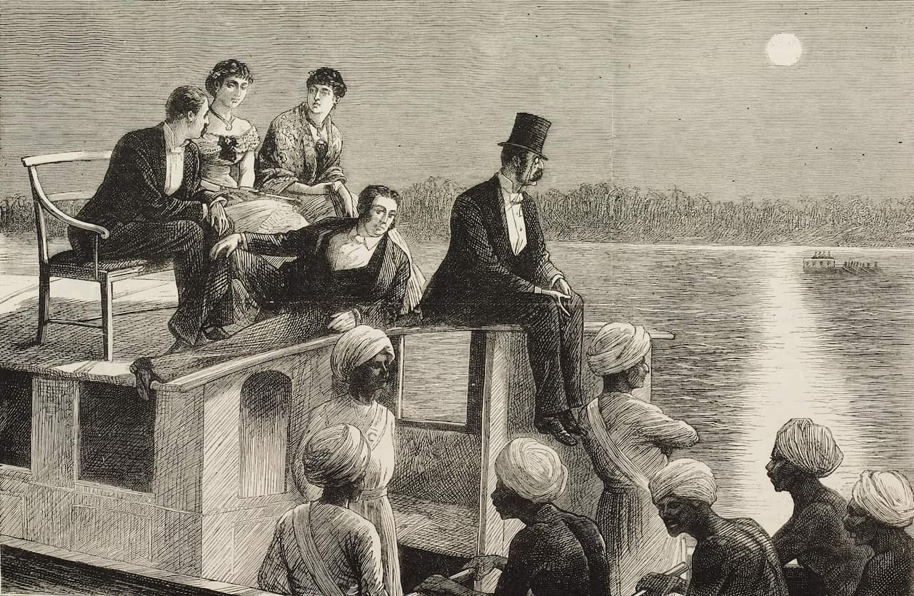Western people on a boat