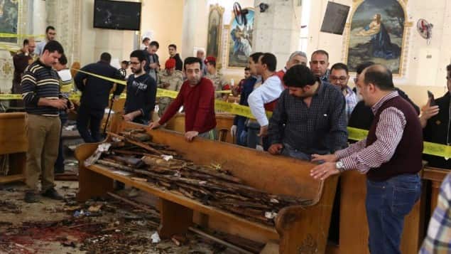 St Girgis Coptic Church, Tanta, Egypt after a suicide bomber killed and injured dozens of worshippers