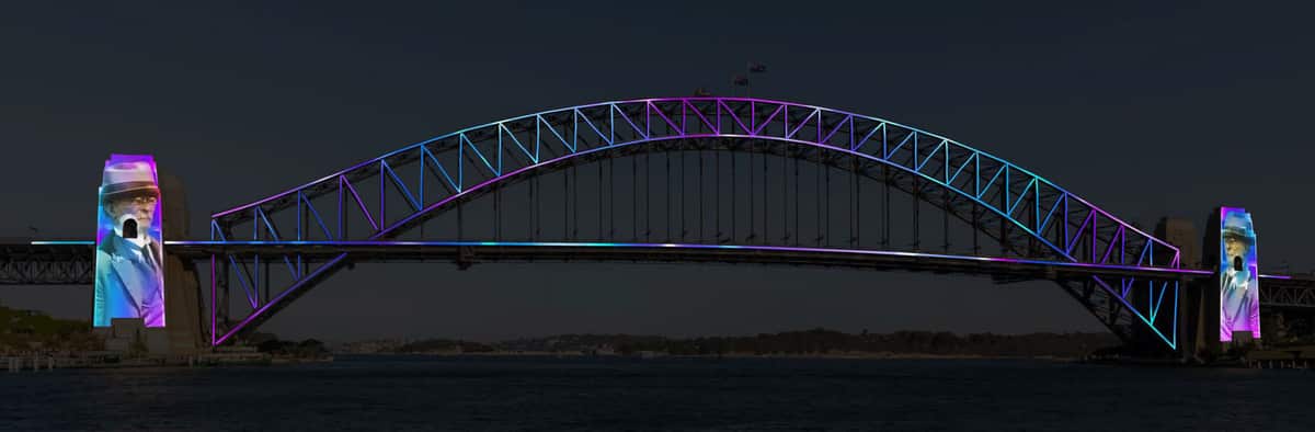 Artist's Impression of the Sydney Harbour Bridge 90th Anniversary light display.