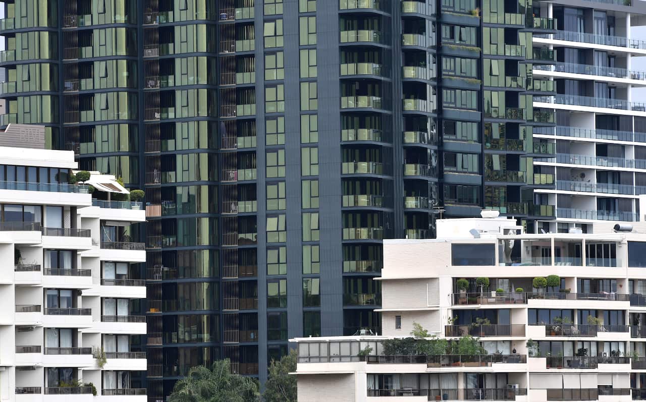 Apartment buildings are seen in the Brisbane suburb of South Brisbane, Thursday, August 29, 2019. (AAP Image/Darren England) NO ARCHIVING