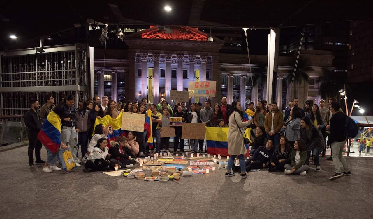 Colombians in Brisbane in a candlelight night for Colombia in King George Square, Saturday 23/5/2021