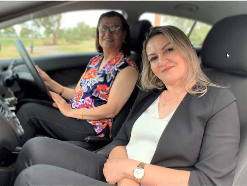 Driving instructor Basma Habash and one of her students