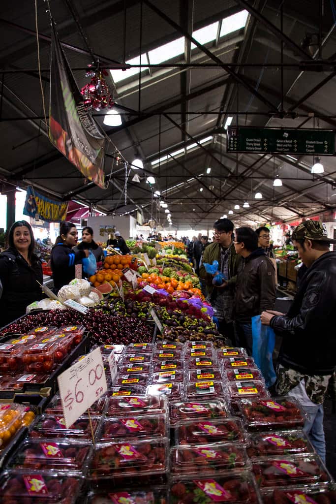 Melbourne market. People do their weekly shopping.