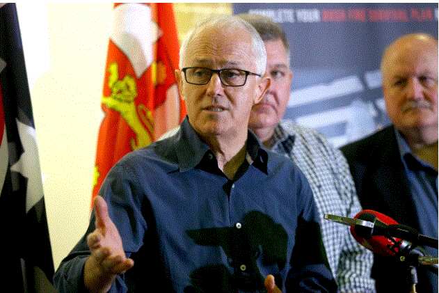 Prime Minister, Malcolm Turnbull speaks during a press conference at Heathcote Fire Control Centre in Sydney on Sunday