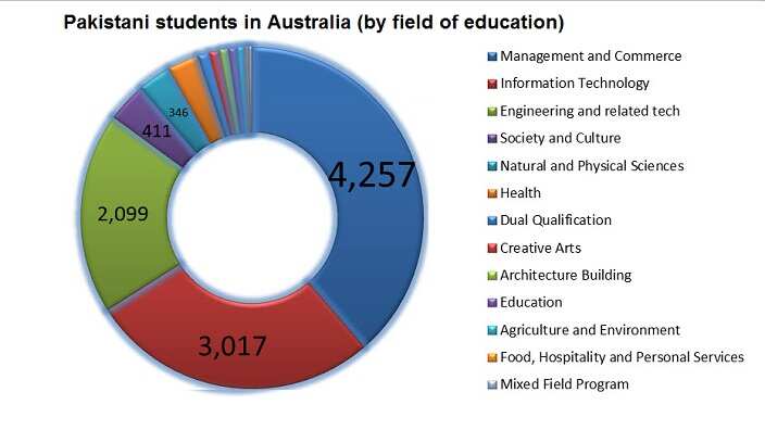 What are the Pakistani students studying in Australia (Data source: Department of Education, Australia)
