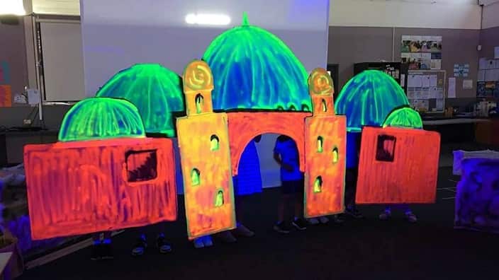 Students' stage creations for the play "Byzantium"