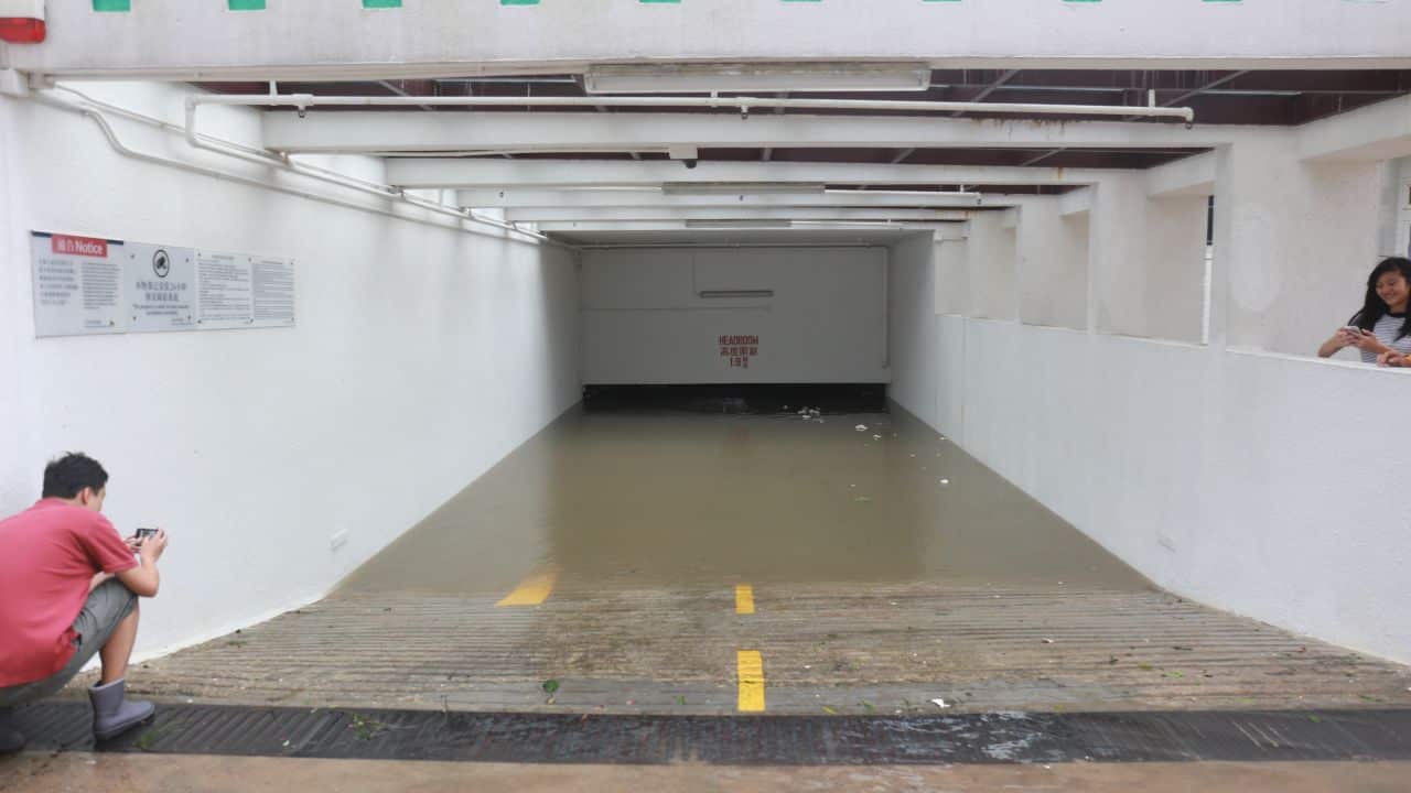 Typhoon Hato blocks Hong Kong carpark entry