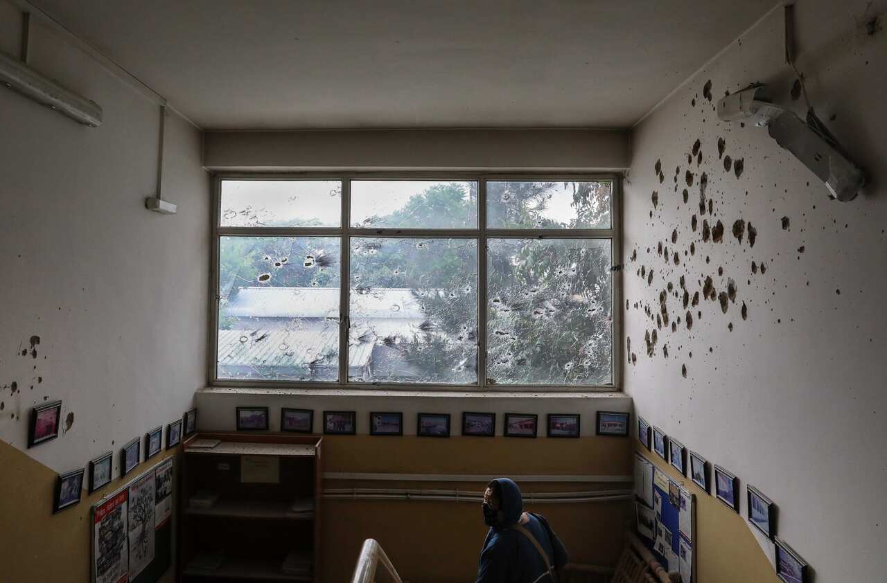A view of bullet ridden window and walls of the MSF hospital (AAP)